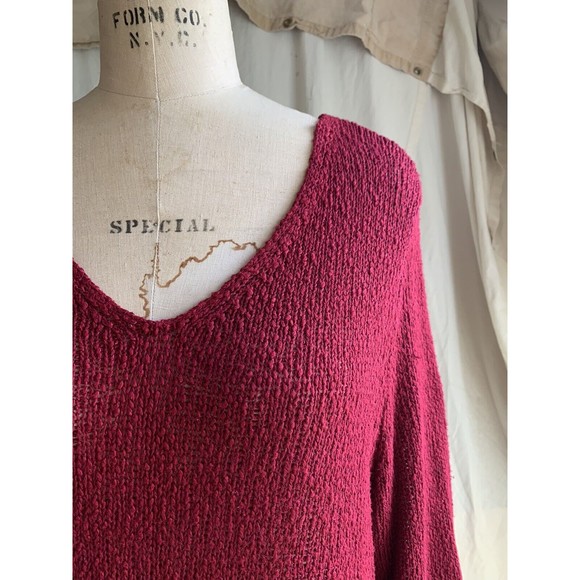 Eileen Fisher Knit Sweater Top Sz XL Cranberry Red Linen Blend Stretch V Neck - Picture 2 of 6